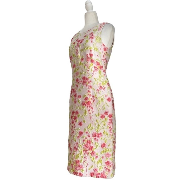 Leggiadro Matelasse Silk Floral Dress Sleeveless Midi Dress White Pink - Picture 11 of 14